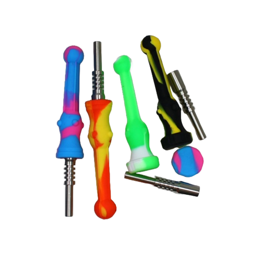 6" Silicone Dab Straw with Titanium Nail and Silicone Jar